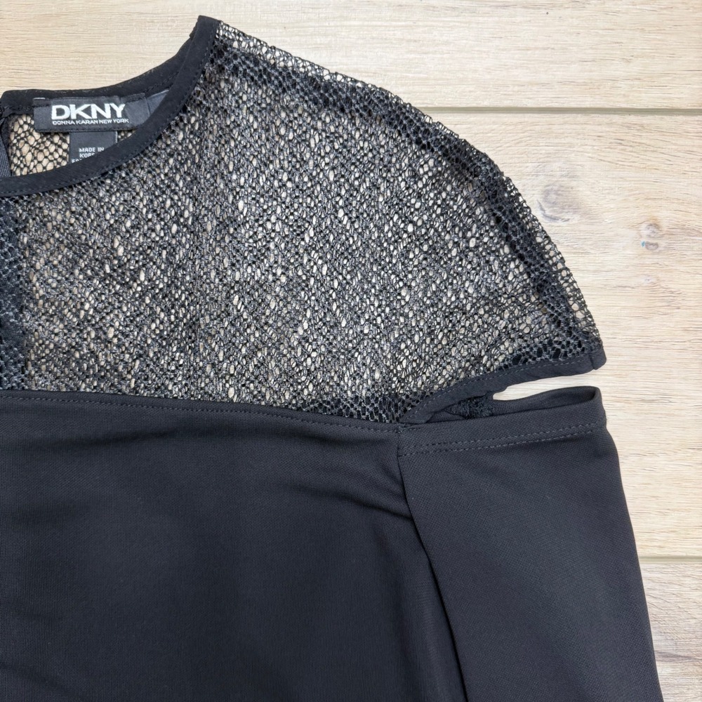 DKNY Womens Black Cold Shoulder Mesh Long Sleeve Dress Whimsigoth Large - Picture 4 of 12
